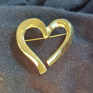 Gold Tone Heart Brooch